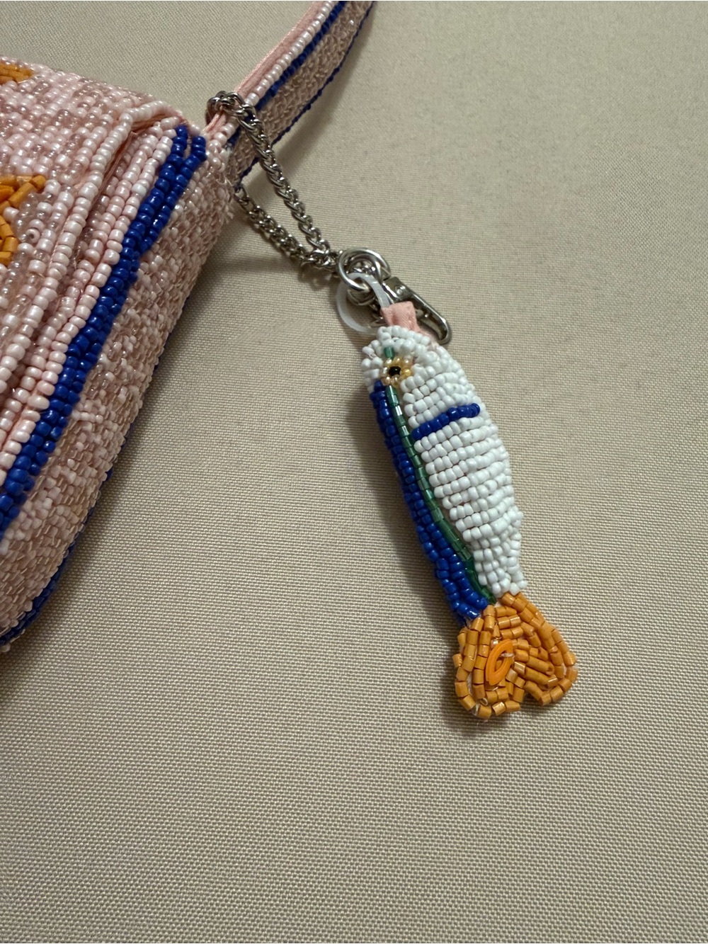 India Beaded Bag Pink Sardines with Sardine Bag Charm - Picture 10 of 11